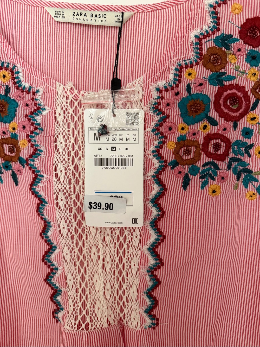 Zara Pink Striped Tunic with Multicolor Floral Embroidery - Picture 4 of 7